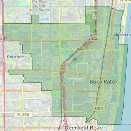 Map showing Boca Raton, Deerfield Beach, and surrounding Broward County areas for pest control services