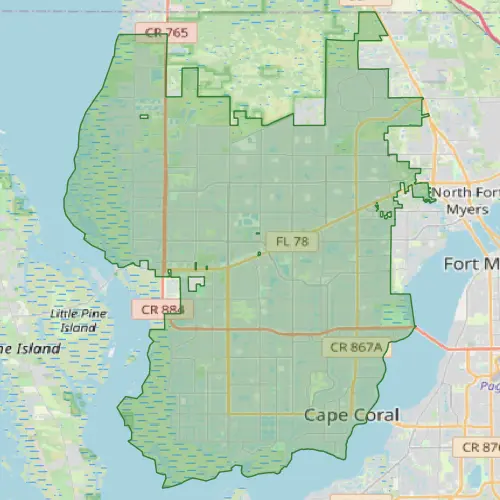 Pest control service area map showing southwest Broward County coverage zones including Cape Coral region