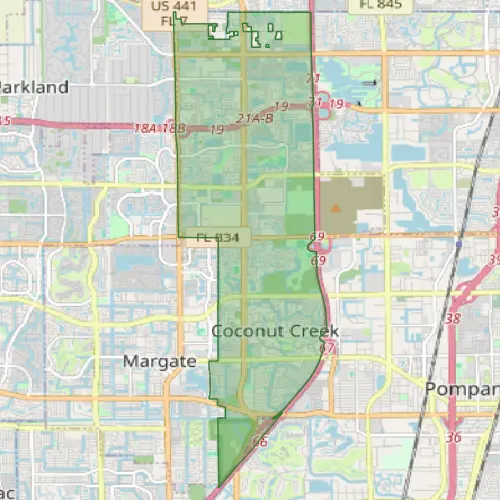Coconut Creek Florida service area map showing pest control coverage zones in Broward County