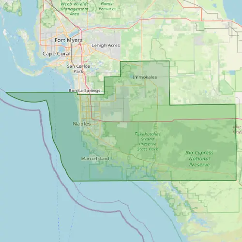 Map showing Fort Myers, Cape Coral, Naples and surrounding Southwest Florida areas for pest control services