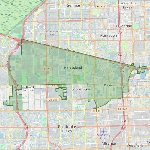 Broward County service area map showing Pine Island, Cooper City, Pembroke Pines and surrounding communities