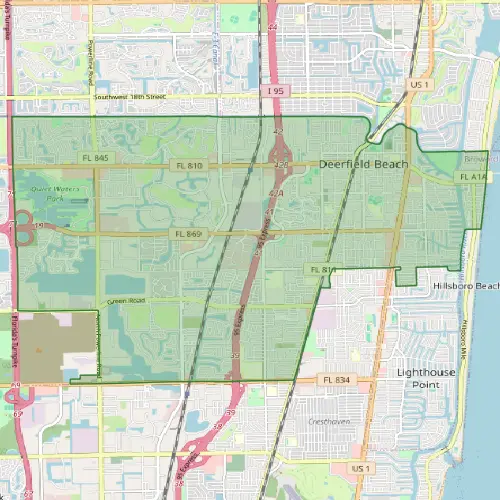 Detailed map showing pest control service areas in Broward County, Florida including Deerfield Beach and Lighthouse Point