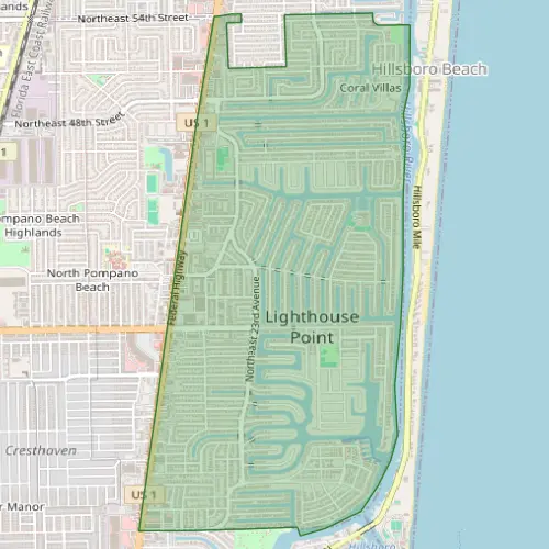 Lighthouse Point Florida residential neighborhood map showing pest control service coverage area