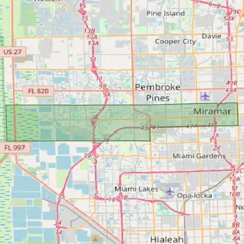 Map showing Broward County pest control service areas including Pembroke Pines, Miami Lakes, and Hialeah