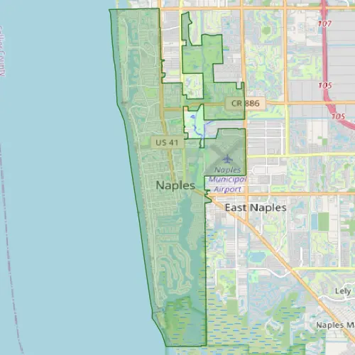 Naples Florida municipal boundaries and surrounding areas showing pest control service coverage zone