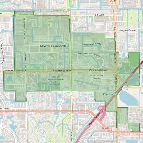North Lauderdale neighborhood service area map showing pest control coverage zones in Broward County