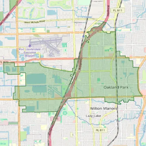 Oakland Park neighborhood service area map showing Wilton Manors and surrounding Fort Lauderdale communities