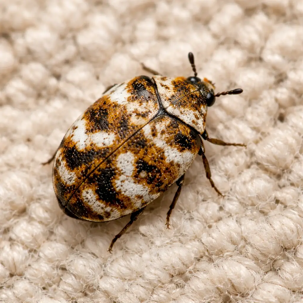 Carpet Beetle Close-up on Fabric Surface